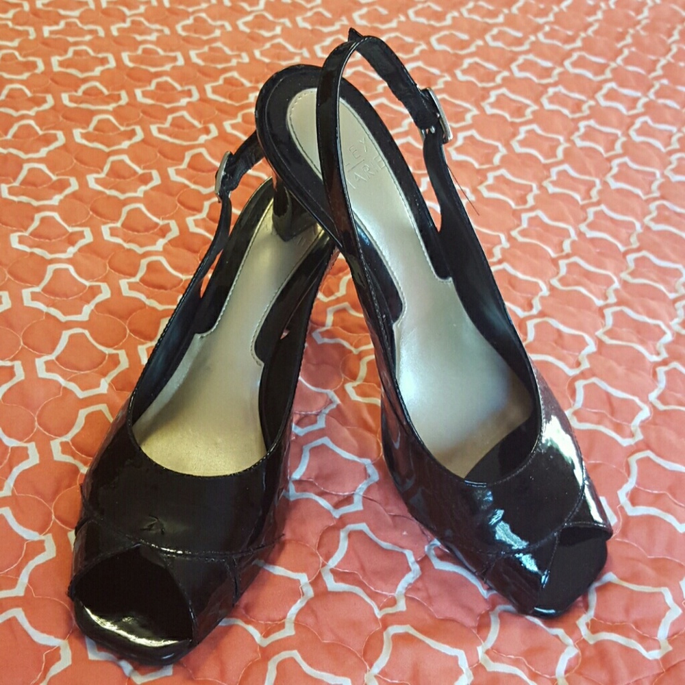 Alex Marie Black Peeptoe Sling Back Heels